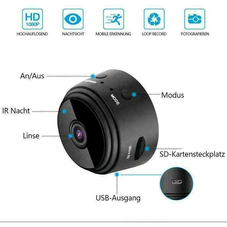 MAVURA Rheinwing 1080p magnetische WiFi Mini Kamera Full HD Spycam Überwachungskamera – Bild 1
