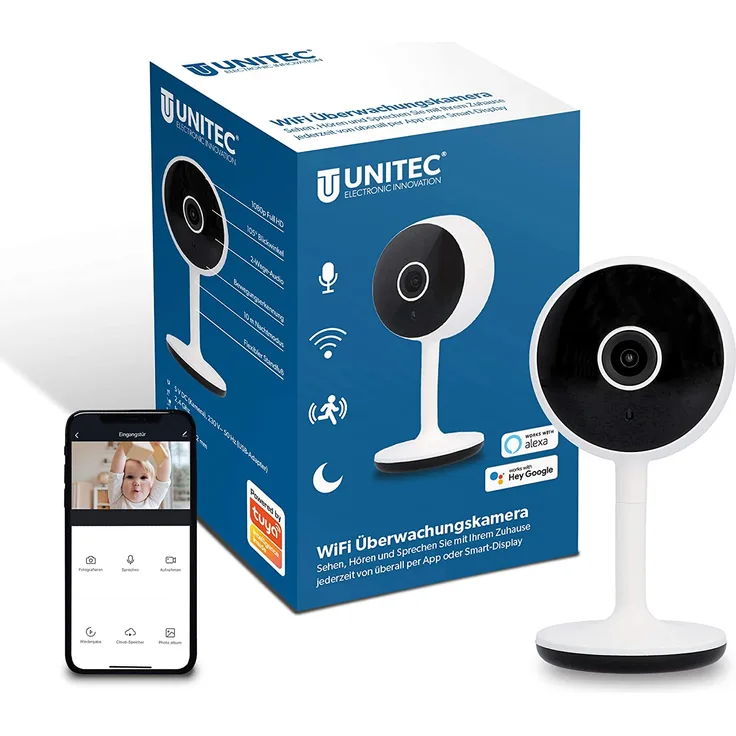 UNITEC WIFI Smarte Überwachungskamera, Full HD Video-Kamera, Bewegungs- und Geräuscherkennung, Nachtsicht-Funktion - Preisvergleich