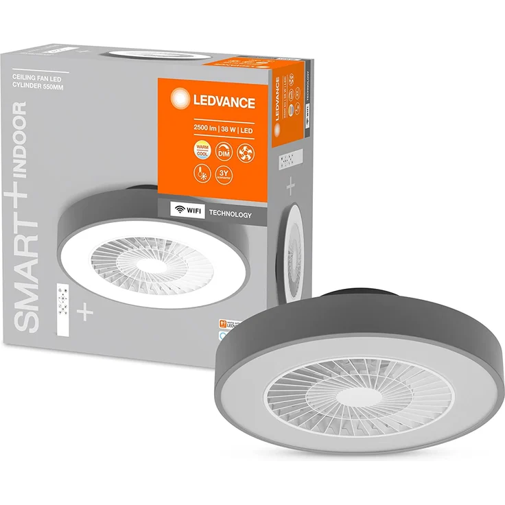 Ledvance SMART+ Smarte WiFi LED Deckenventilator Leuchte, Zylinder-förmig, dimmbar, regelbare Luftgeschwindigkeit, inklusive Fernbedienung, steuerbar über App und Sprachassistenten, einfache Montage, grau (AC36019) – Bild 2