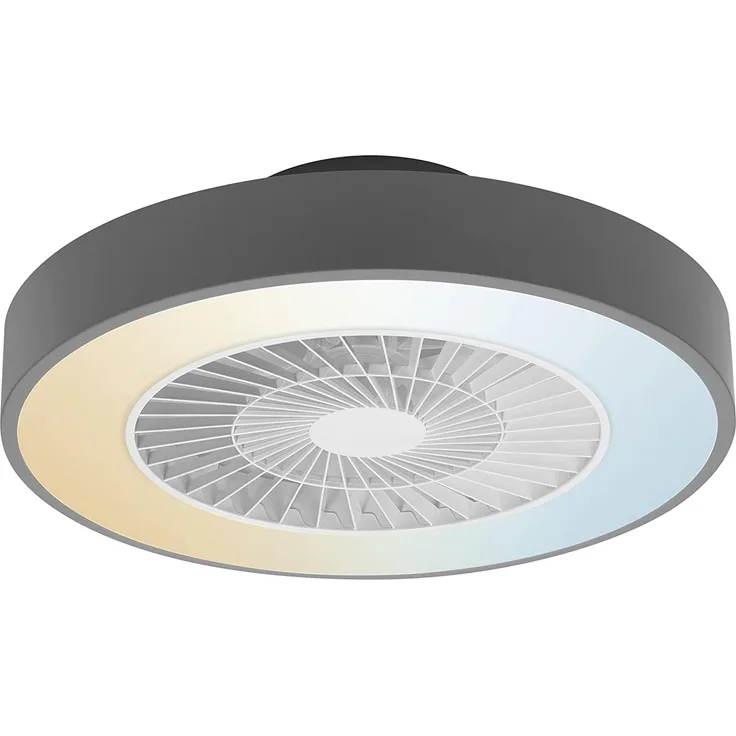 Ledvance SMART+ Smarte WiFi LED Deckenventilator Leuchte, Zylinder-förmig, dimmbar, regelbare Luftgeschwindigkeit, inklusive Fernbedienung, steuerbar über App und Sprachassistenten, einfache Montage, grau (AC36019)