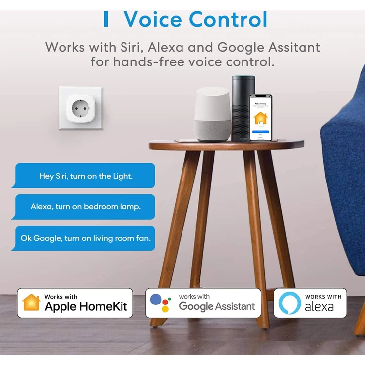 Meross MSS210EU Smarte WLAN Steckdose, funktioniert mit Apple HomeKit, kompatibel mit Apple Siri, Amazon Alexa, Google Assistant und SmartThings, kein Hub erforderlich, 16 A, 2,4 GHz – Bild 2