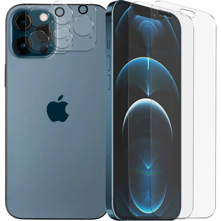 CoolGadget Panzerglas für Apple iPhone 12 Pro Schutzfolie 2x Kamera Schutzglas Folie 2x Panzerfolie, transparent
