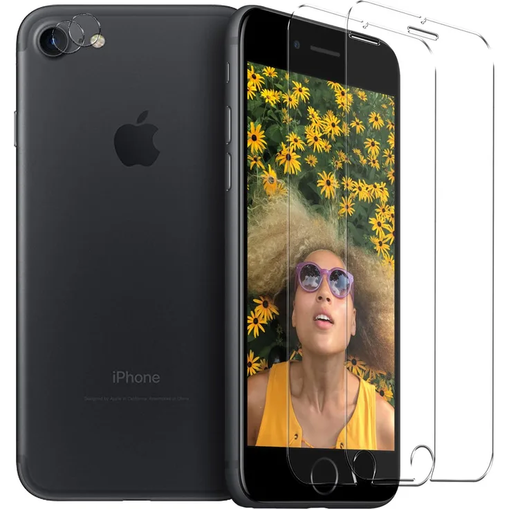 CoolGadget Panzerglas für Apple iPhone 7/8/SE 2 Schutzfolie 2x Kamera Schutzglas Folie 2x Panzerfolie, transparent