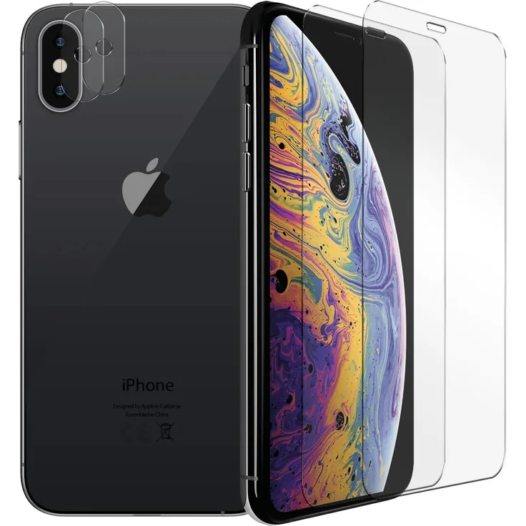 CoolGadget Panzerglas für Apple iPhone X/XS Schutzfolie 2x Kamera Schutzglas Folie 2x Panzerfolie, transparent