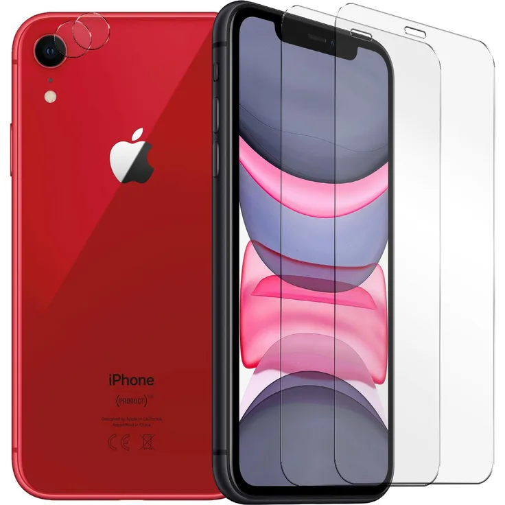 CoolGadget Panzerglas für Apple iPhone XR Schutzfolie 2x Kamera Schutzglas Folie 2x Panzerfolie, transparent