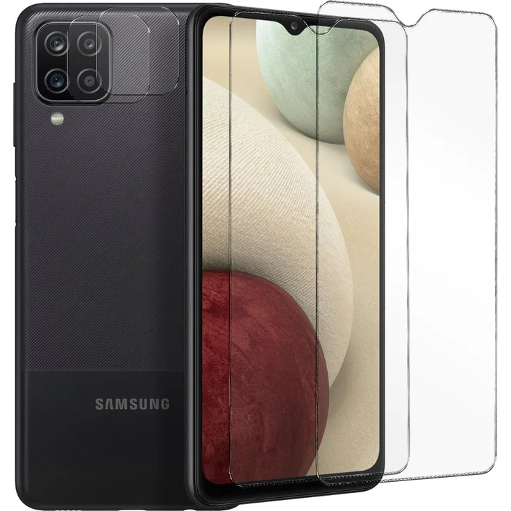 CoolGadget Panzerglas für Samsung Galaxy A12/M12 Schutzfolie 2x Kamera Schutzglas Folie 2x Panzerfolie, transparent