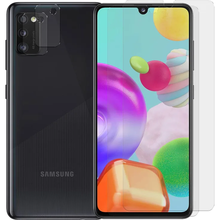 CoolGadget Panzerglas für Samsung Galaxy A41 Schutzfolie 2x Kamera Schutzglas Folie 2x Panzerfolie, transparent