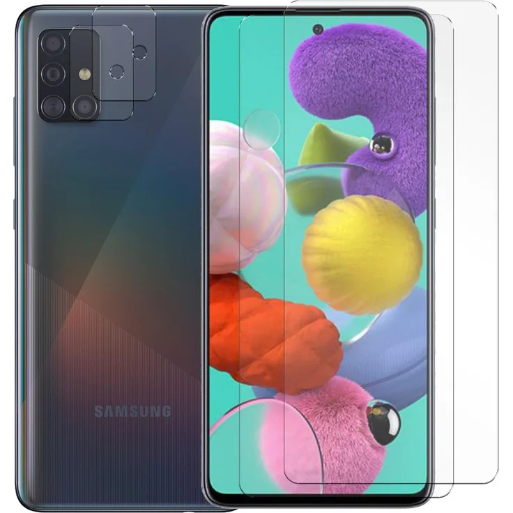 CoolGadget Panzerglas für Samsung Galaxy A51 Schutzfolie 2x Kamera Schutzglas Folie 2x Panzerfolie, transparent