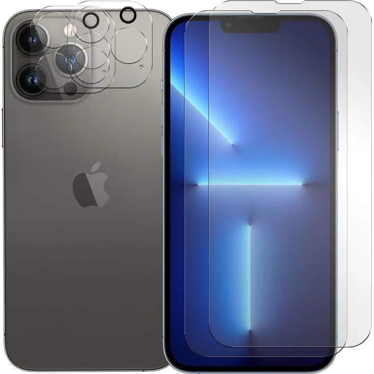 CoolGadget Panzerglas für Apple iPhone 13 Pro Schutzfolie 2x Kamera Schutzglas Folie 2x Panzerfolie, transparent