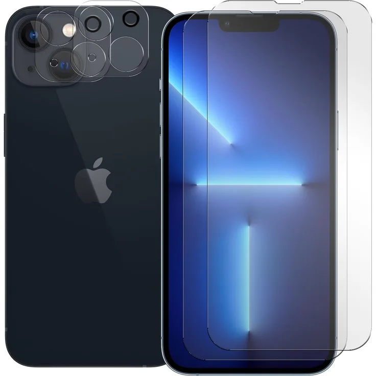 CoolGadget Panzerglas für Apple iPhone 13 mini Schutzfolie 2x Kamera Schutzglas Folie 2x Panzerfolie, transparent