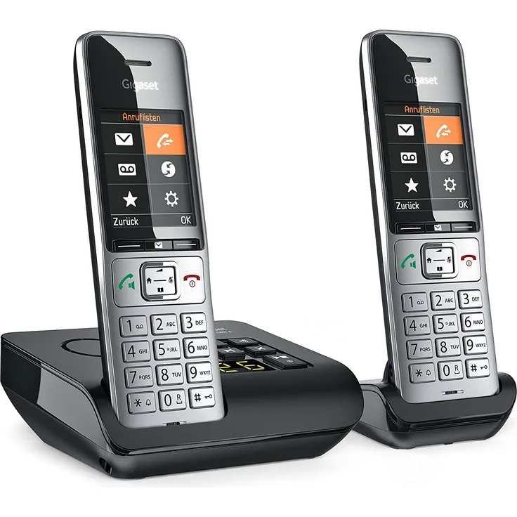 Gigaset COMFORT 500A Duo - 2 Mobilteile, Anrufbeantworter, Freisprechen, Telefonbuch, 5,8 cm (2,2 Zoll) TFT-Farbdisplay, schwarz, silber