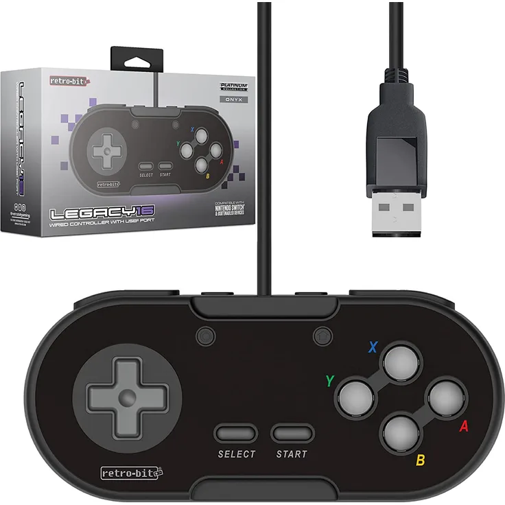 Retro-Bit Legacy 16 USB Wired Controller, Onyx Black (RET00238)