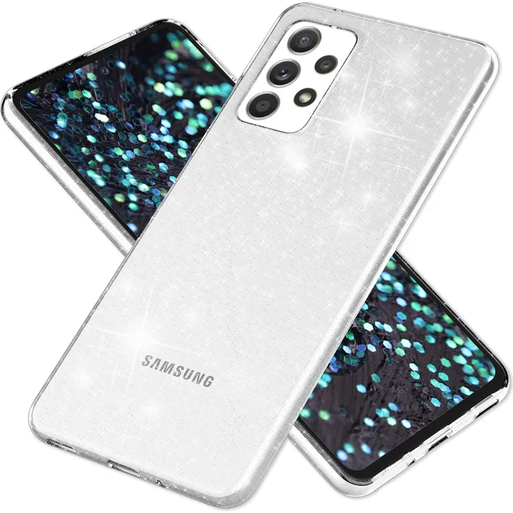 NALIA Klare Glitzerhülle für Samsung Galaxy A33, Durchsichtig Vergilbungsfrei Eingearbeitete Diamant Pailletten, Glitter Case Silikon Handyhülle Glitzer Schutzhülle, transparent