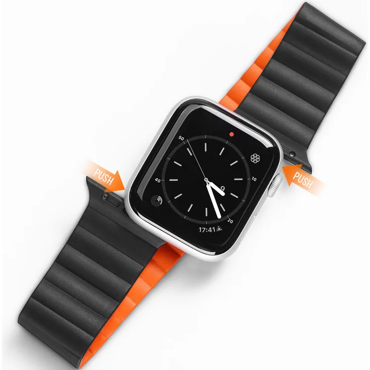 Dux Ducis Magnetband Uhrenarmband kompatibel mit Apple Watch 7-6-5-4-3-2 - SE (41 x 40 x 38 mm) Schwarz l Orange