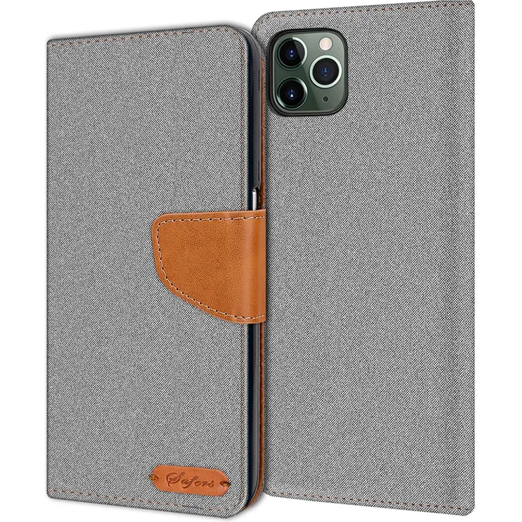 CoolGadget Handy Hülle Apple iPhone 11 Pro Max Tasche Wallet Flip Case Schutz Hülle Stoff Cover, grau