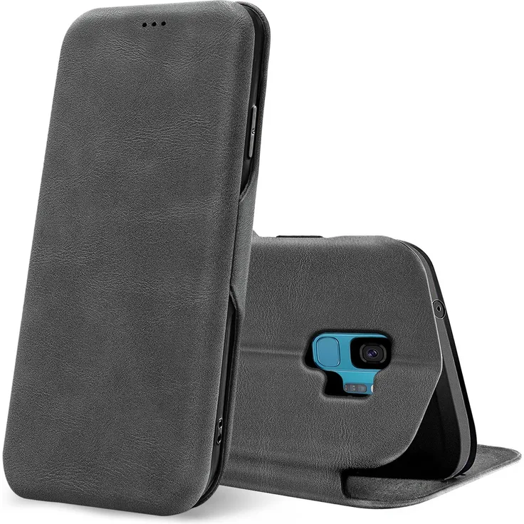 CoolGadget Shell Flip Case für Samsung Galaxy S9 Hülle Book Cover Handy Tasche mit Kartenfach Premium Schutzhülle, grau