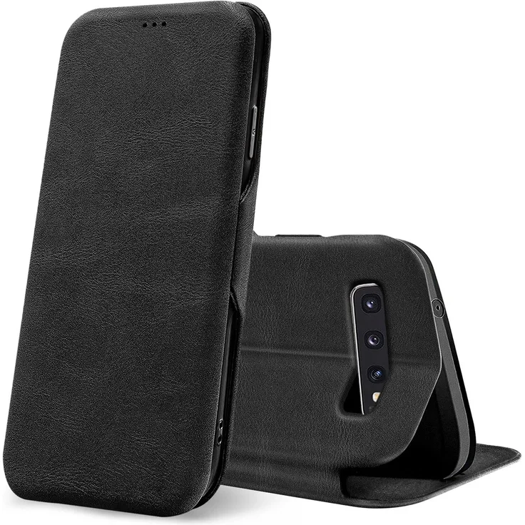 CoolGadget Shell Flip Case für Samsung Galaxy S10 Hülle Book Cover Handy Tasche mit Kartenfach Premium Schutzhülle, schwarz