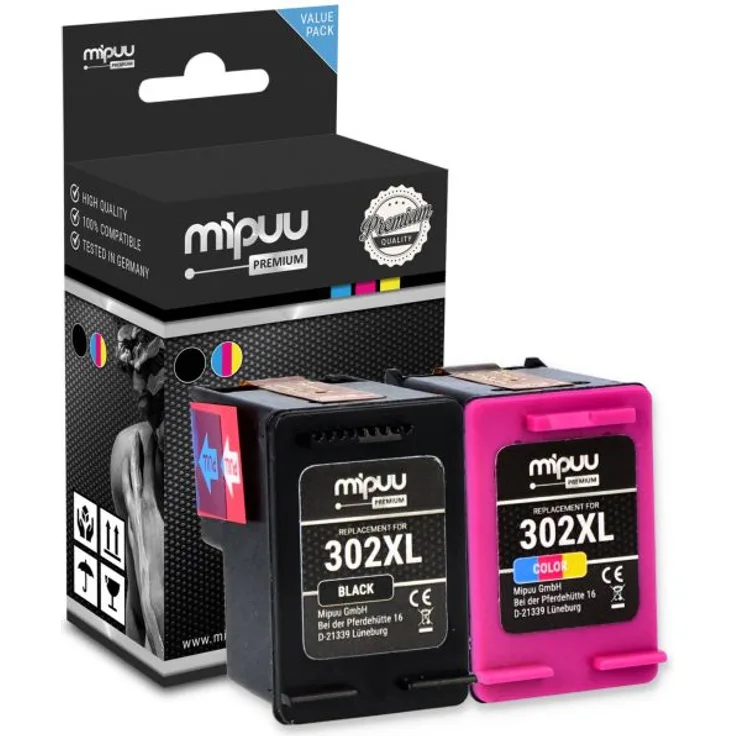 Mipuu Tinte ersetzt HP 302 XL / F6U68AE F6U67AE Multipack (1x Black / 1x Color)