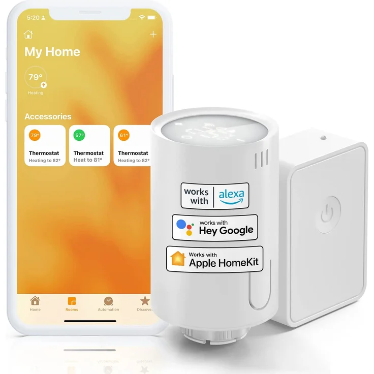 Meross MTS150H Smart Heizkörperthermostat inkl. Hub, WLAN Heizungsthermostat, kompatibel mit Apple HomeKit, Siri, Alexa und Google Assistant, Fernsteuerung, M30x1,5mm, 6 Adapter, weiß – Bild 1