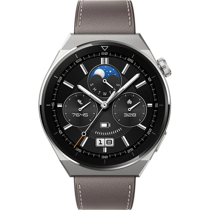 Huawei Watch GT3 Pro Classic Smartwatch GPS, Unisex, 46mm, Lederarmband, Grau – Bild 3