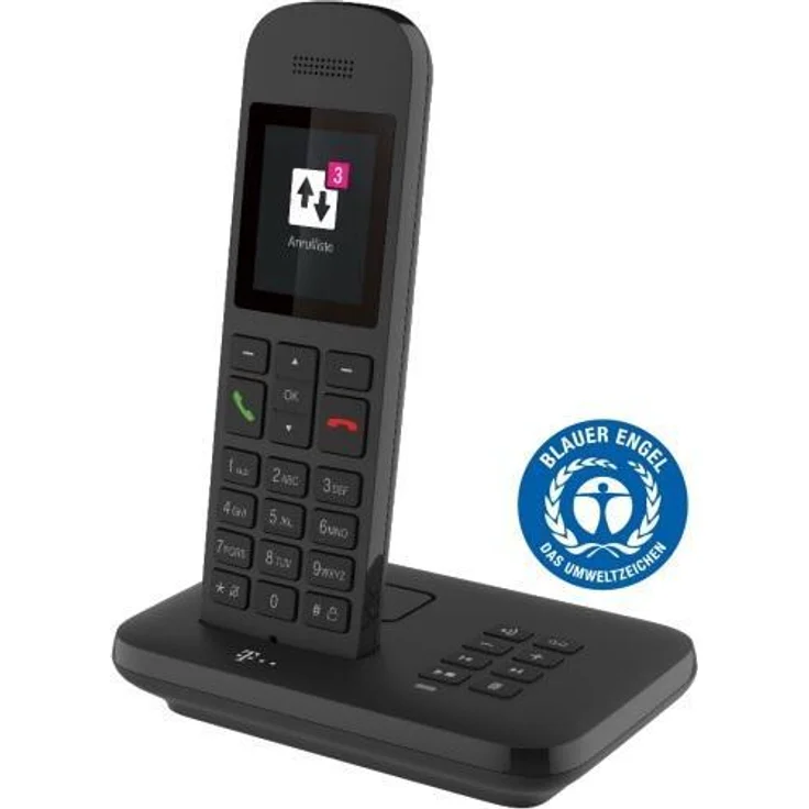 Telekom Sinus A12 Festnetz-Telefon mit Basis und AB (für analogen Anschluss), schwarz – Bild 1