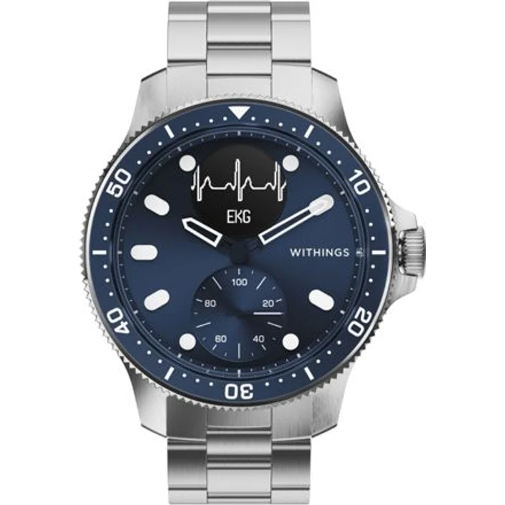 Withings ScanWatch Horizon Hybrid-Smartwatch Unisex, 43mm, Edelstahlgehäuse, Edelstahlarmband, Blau – Bild 1