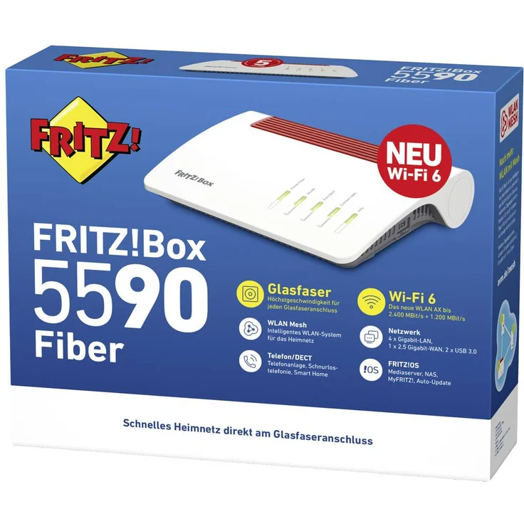 FRITZ!Box 5590 Fiber WLAN-Router, mit Glasfasermodem, Weiß/Rot – Bild 3
