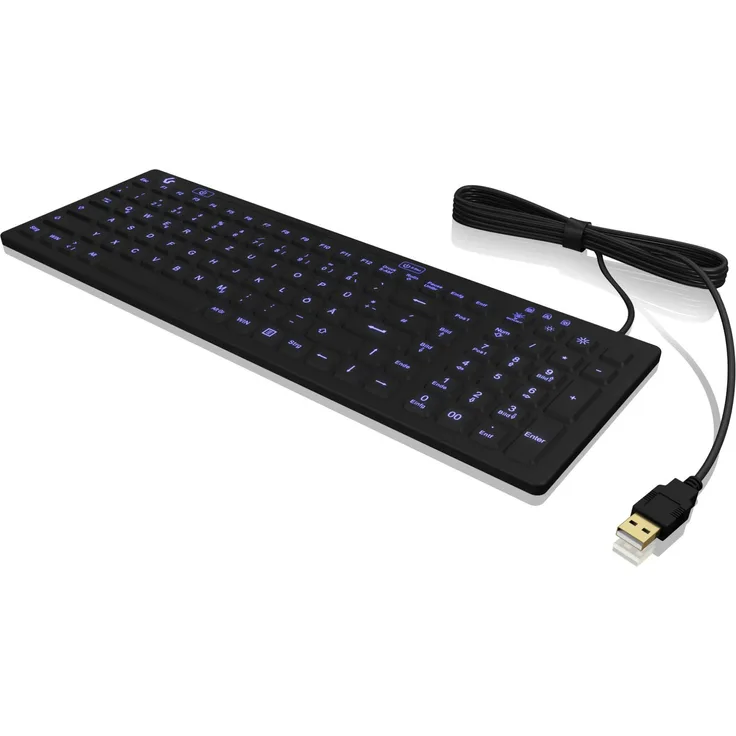 ICY BOX KSK-6031INEL-B Kabelgebunden Hygiene-Tastatur Deutsch, QWERTZ Schwarz Staubgeschützt, Spritzwassergeschützt, Beleuchtet