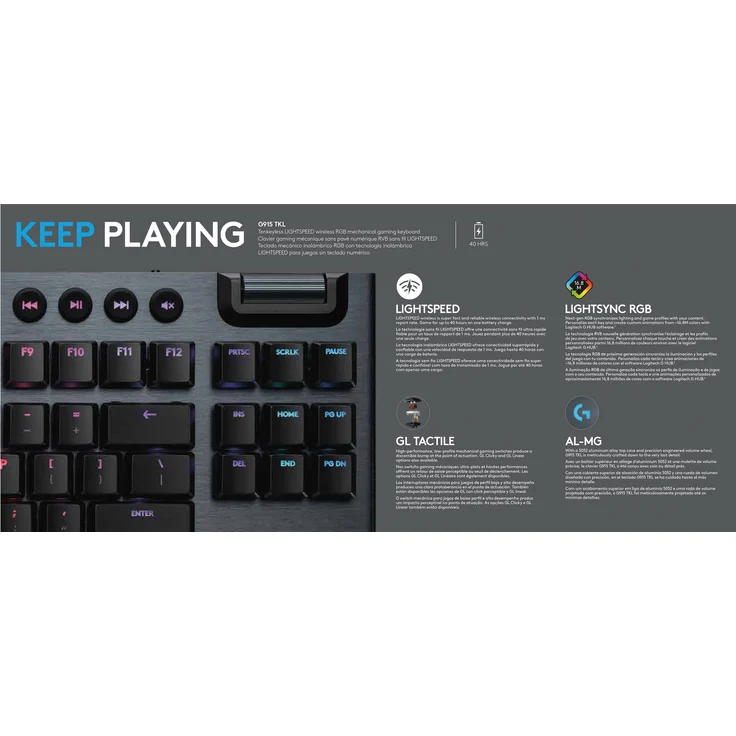 Logitech G G915 TKL - Tastatur - Hintergrundbeleuchtung - USB, Bluetooth, LIGHTSPEED - Tastenschalter: GL Tactile - Kohle (Englisch QWERTY) – Bild 4