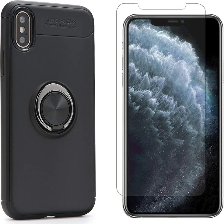 cofi1453 360 Grad Magnetisch Ring Handy Hülle Case Bumper + 9H Panzerfolie Schutzglas Echt Glas kompatibel mit Samsung Galaxy A71 (A715F)