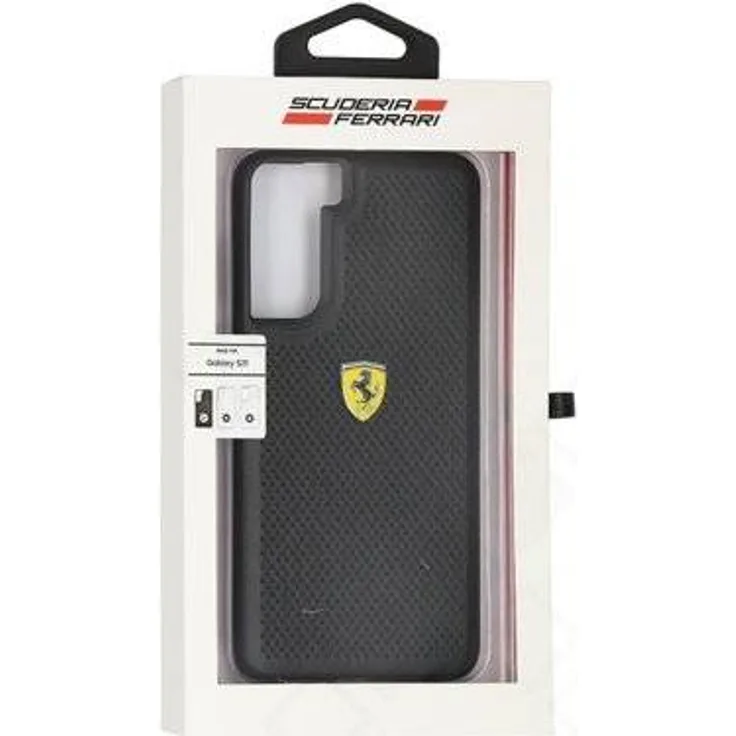 Original FERRARI Case - Hard Case On Track Perforated FESPEHCS21SBK - Samsung S21 Galaxy G991 Black Handyhülle Schutzhülle