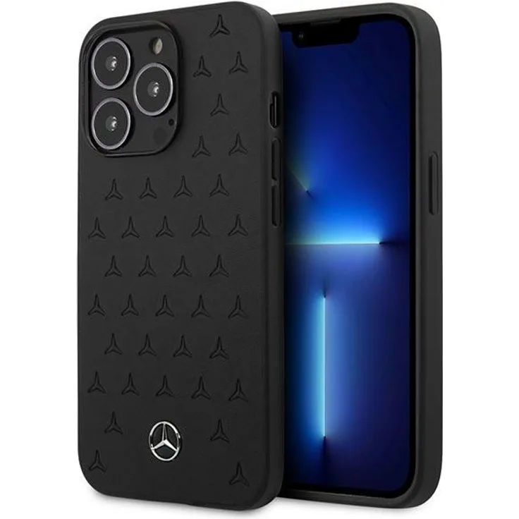 Original Case Mercedes-Benz Leather Stars Pattern MEHCP13LPSQBK für Apple iPhone 13-13 Pro Black Handyhülle Schutzhülle
