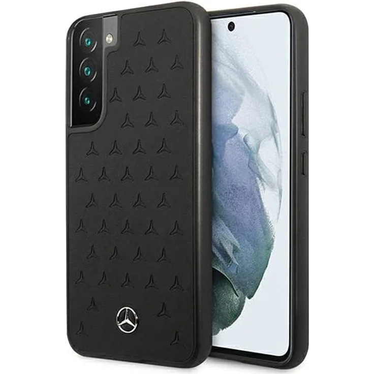 Original Case Mercedes-Benz Leather Stars Pattern BK MEHCS22MPSQBK für Samsung Galaxy S22 Plus Black Handyhülle Schutzhülle