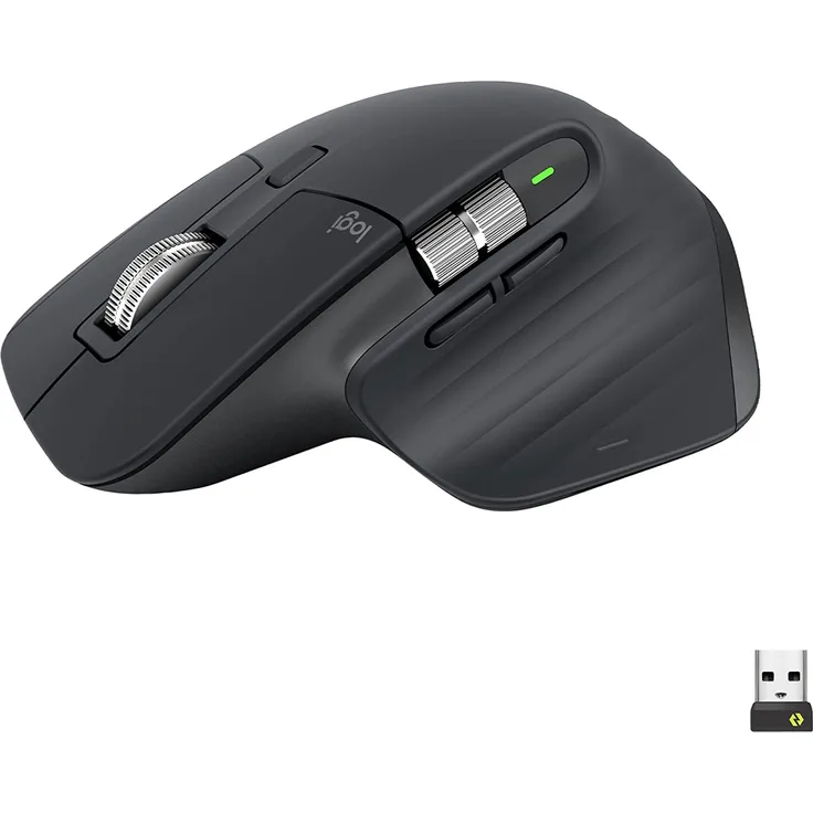 Logitech MX Master 3S, Kabellose Performance-Maus mit ultraschnellem Scrollen, Ergo, 8K DPI, Glas-Tracking, leise Klicks, USB-C, Bluetooth, Windows, Linux, Chrome, Dunkelgrau (910-006559)