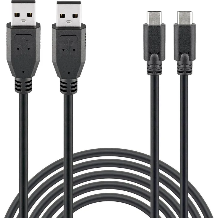 Wicked Chili (2 Stück) 300cm USB-C auf USB-A Ladekabel kompatibel mit PS5 Dualsense, Nintendo Switch Pro Controller, Xbox Series X Gaming Pad, USB C Controller Verlängerung (3m, extra lang, schwarz)