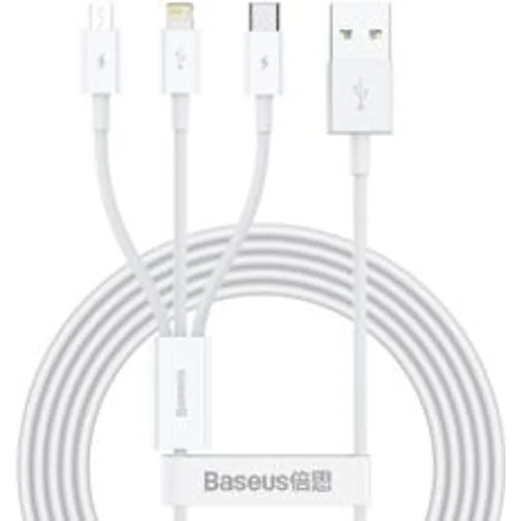 Baseus Cable Superior 3 in 1- USB to Type C, Micro USB, Lightning - 3,5A 1,5 m (CAMLTYS-02) white