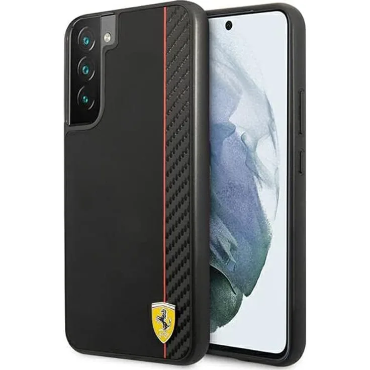 Original FERRARI Case Hard Case On Track Carbon Stripe FESAXHCS22MBK für Samsung Galaxy S22 Plus Black