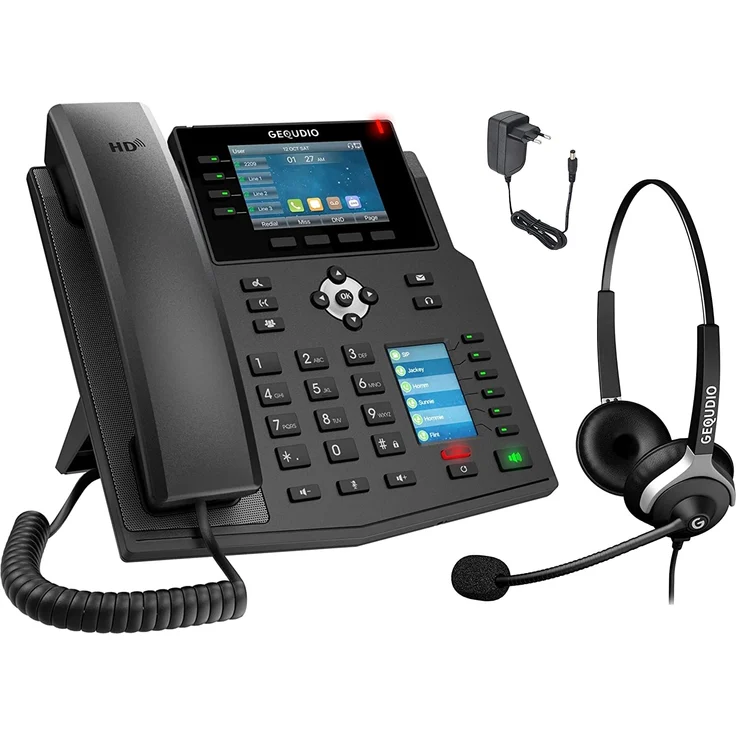 GEQUDIO GX5+ IP-Telefon Set mit Netzteil & Headset – Bild 1