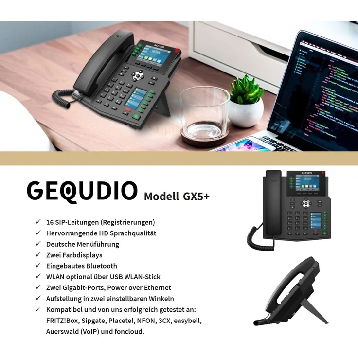 GEQUDIO GX5+ IP-Telefon Set mit Netzteil & Headset – Bild 2