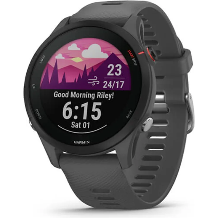 Garmin Forerunner 255 Smartwatch GPS, Unisex, Silikonarmband, Schiefergrau/Schwarz