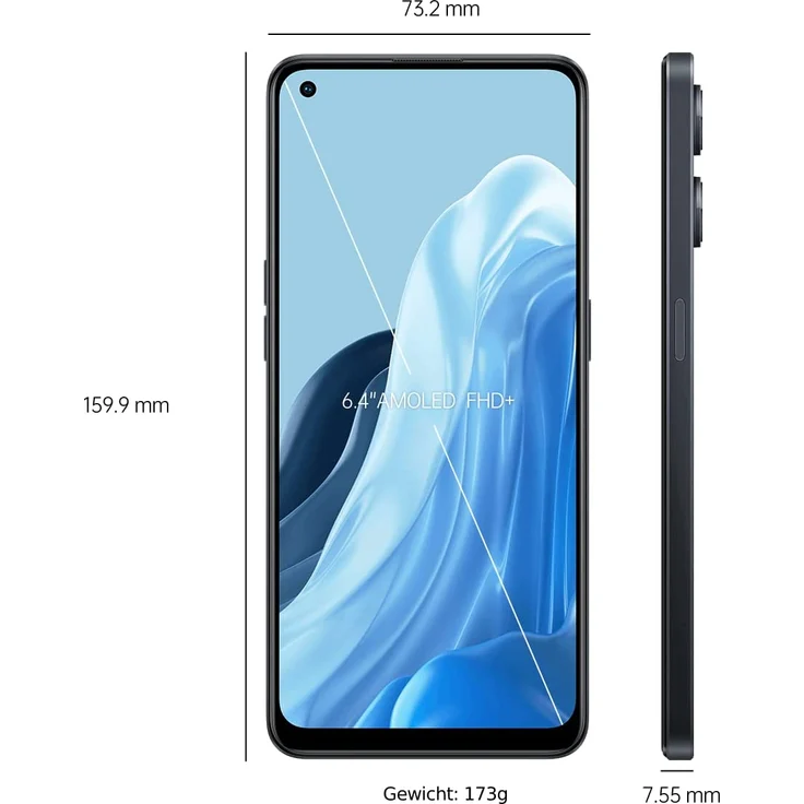 Oppo Reno8 Lite 5G Smartphone 16,33cm (6,43 Zoll) AMOLED-Display, 128GB interner Speicher, 8GB RAM, Dual-SIM/Nano-SIM, Android 11, Cosmic Black – Bild 2