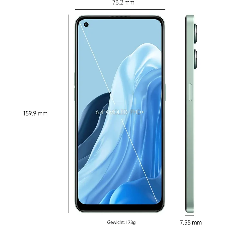 Oppo Reno8 Lite 5G Smartphone 16,33cm (6,43 Zoll) AMOLED-Display, 128GB interner Speicher, 8GB RAM, Dual-SIM/Nano-SIM, Android 11, Rainbow Spectrum – Bild 2