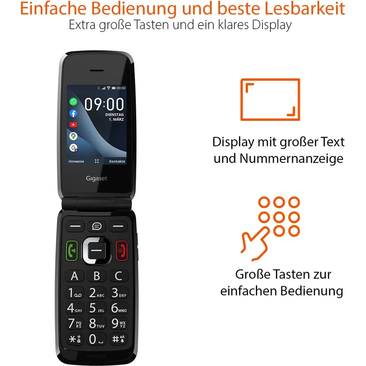 Gigaset GL7 Seniorenhandy 7,11cm (2,8 Zoll) TFT-Display, 4GB interner Speicher, Schwarz – Bild 4