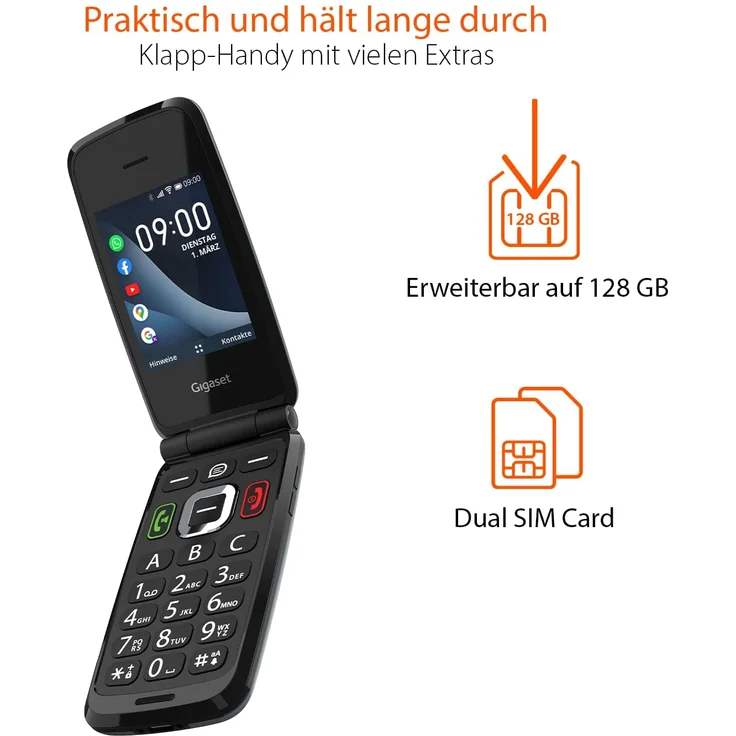 Gigaset GL7 Seniorenhandy 7,11cm (2,8 Zoll) TFT-Display, 4GB interner Speicher, Schwarz – Bild 6