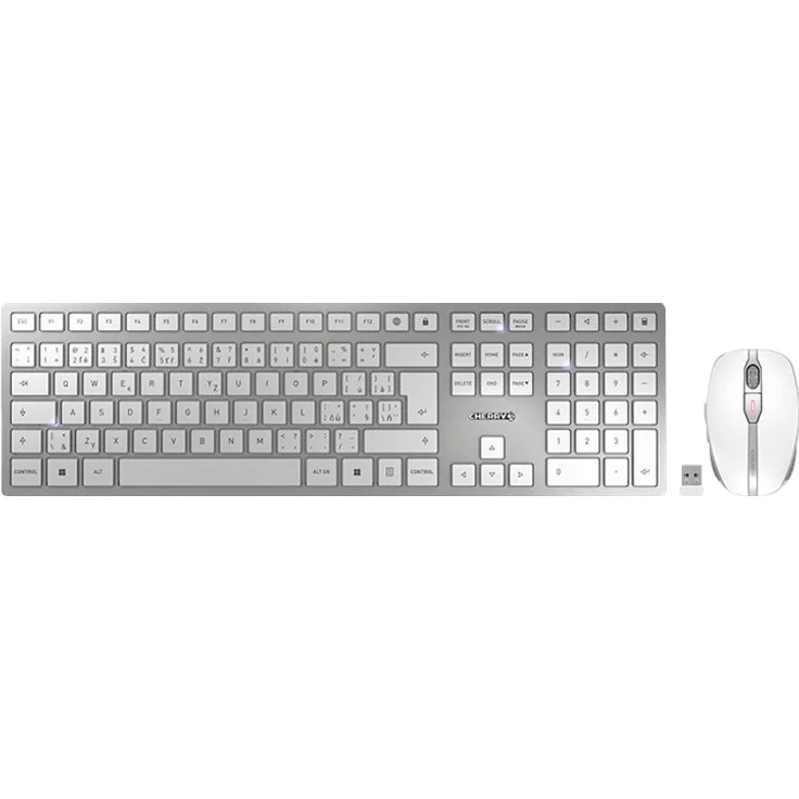 CHERRY DW 9100 SLIM - Tastatur-und-Maus-Set - kabellos - 2.4 GHz, Bluetooth 4.2 - Tschechisch-Slowakish QWERTY - Weiß-Silber – Bild 1