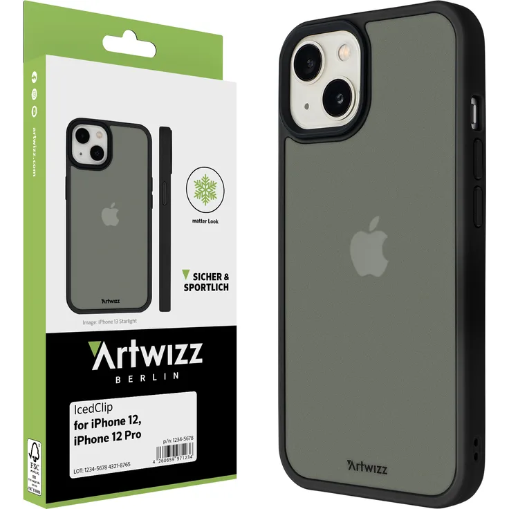 ARTWIZZ IcedClip für iPhone 12 - 12 Pro - 13 Schutzhülle Hülle Schutz Case Clip iPhone 12 - Pro (6.1“), Night-Black