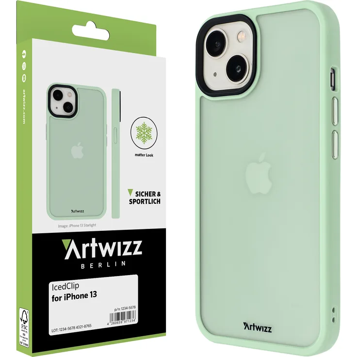 ARTWIZZ IcedClip für iPhone 12 - 12 Pro - 13 Schutzhülle Hülle Schutz Case Clip iPhone 13 (6.1'), Mint-Green
