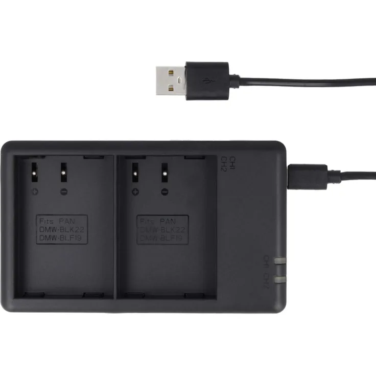 USB-Dual-Akku-Ladegerät kompatibel mit Panasonic DMW-BLK22 - DMW-BLK22E Lumix DC-S5, DC-S5K, G9, GH5, GH5S