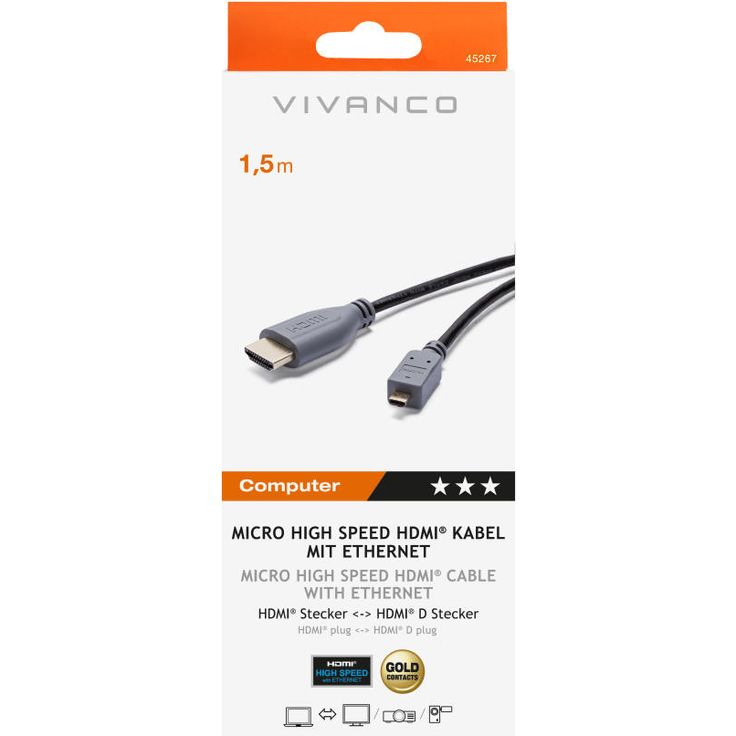 Vivanco Micro High Speed HDMI-Kabel mit Ethernet, 1,5 m  – Bild 2