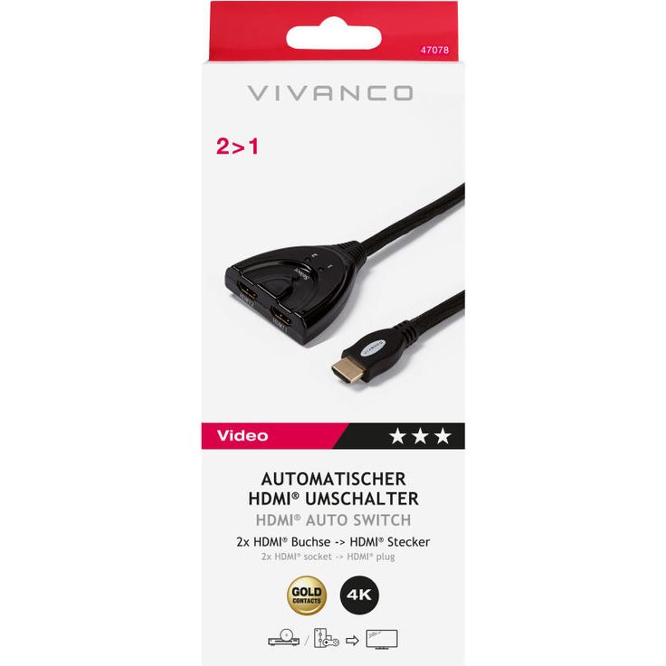 Vivanco automatischer HDMI 2 in 1 Umschalter – Bild 2
